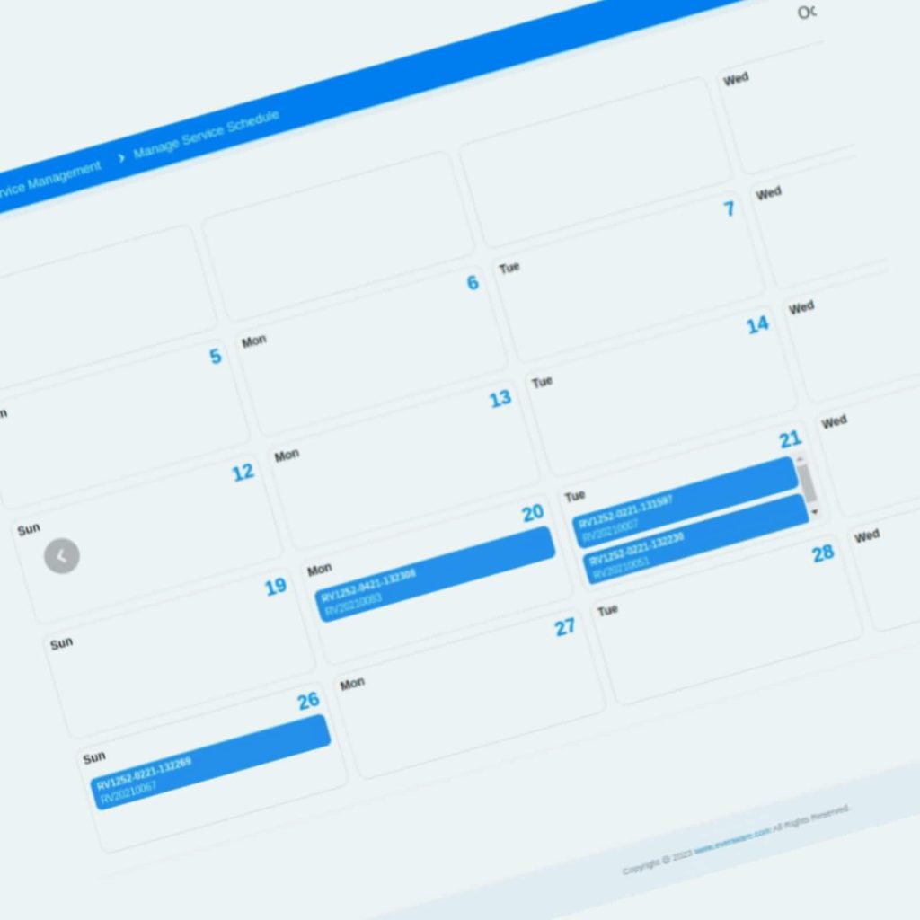 Evenware field service ticket creation and management screen