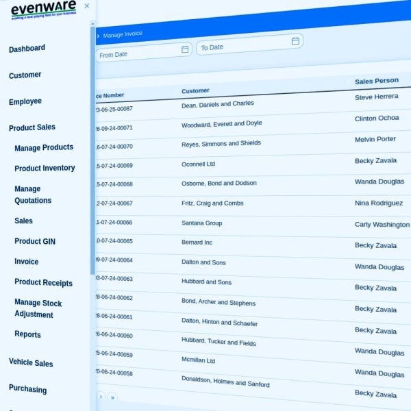 Evenware inventory and billing management dashboard for SMEs